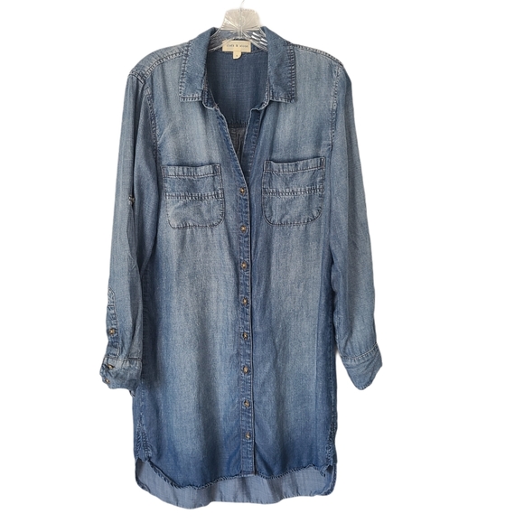 cloth and stone chambray shirt dress Cloth & Stone Chambray Shirt Dress Medium Long Sleeves Pockets